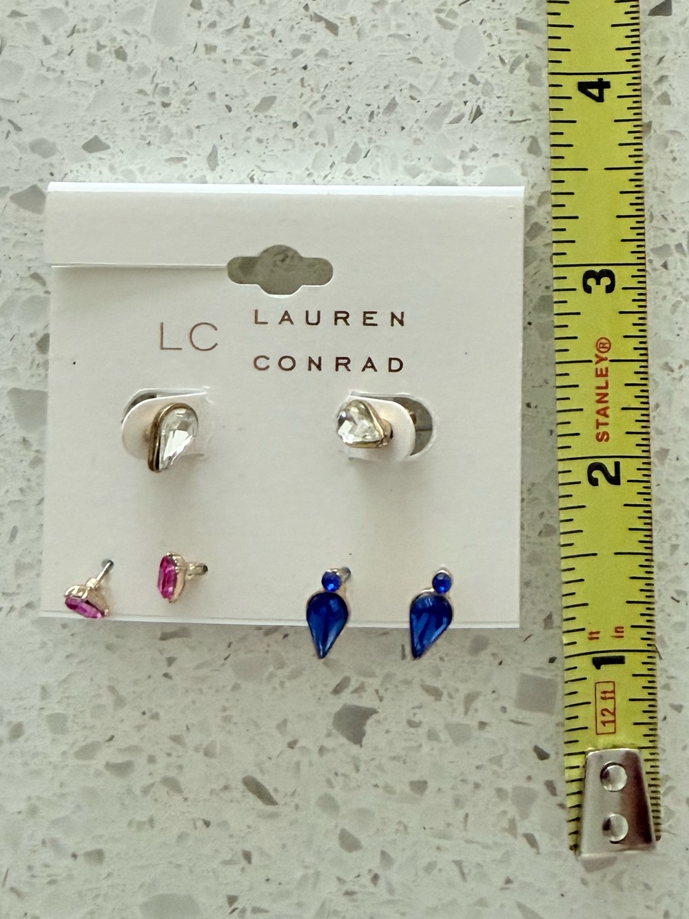 Lauren Conrad Kohl's Gold, Blue, Pink Crystal Stud Earring 3️⃣ Set LC Crystal